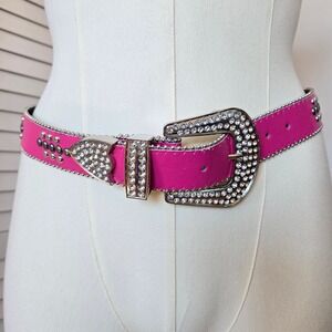 Western Pink Studded Rhinestone Belt Faux Leather Glam Y2K Cowgirl Size S Bling
